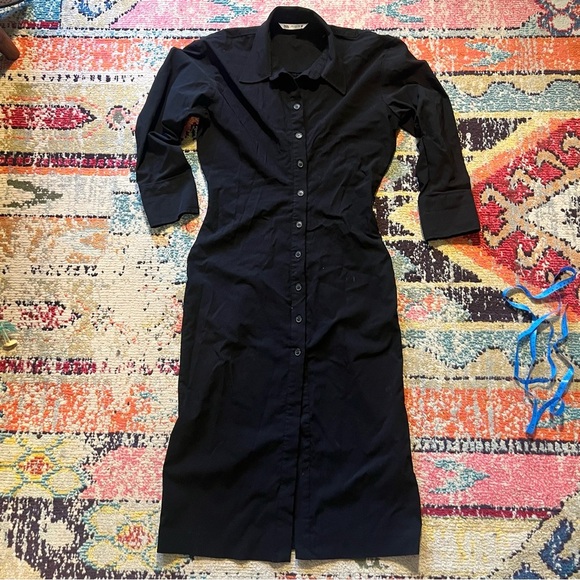 Zara WOMEN'S MIDI SHIRT DRESS BLACK SIZE XL - Picture 3 of 9
